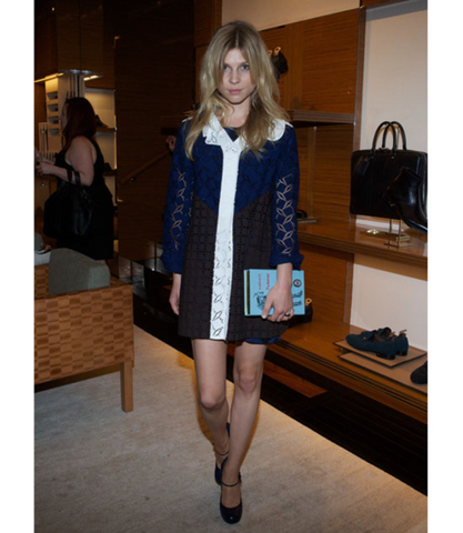 LOUIS VUITTON 2013 WHITE,NAVY BLUE & BROWN BROIDERY ANGLAISE LONG JACKET SIZE 36 UK 10