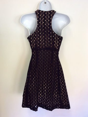 BCBGMAXAZRIA BLACK & NUDE BROIDERY ANGLAISE DRESS SIZE 0 UK 4