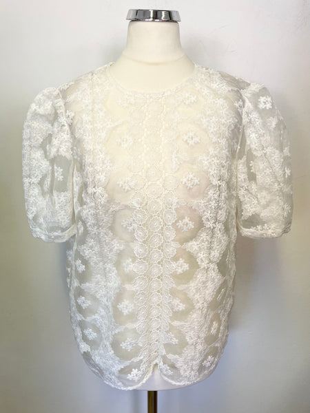 SANDRO PARIS WHITE LACE SHORT SLEEVE TOP SIZE S