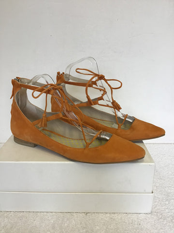 BODEN APRICOT SUEDE LACE UP TIE FRONT FLATS SIZE 7/40