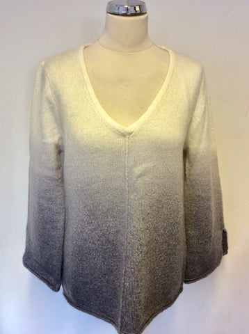 MINT VELVET GREY & WHITE OMBRÉ V NECK JUMPER SIZE 14