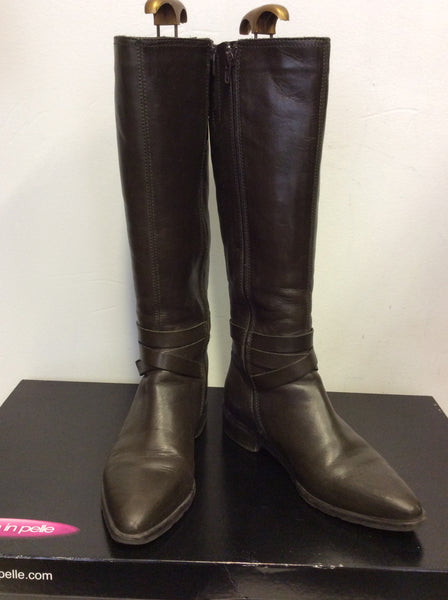 MODA IN PELLE TRENTON OLIVE WRAP AROUND STRAP LONG LEATHER BOOTS SIZE 6/39
