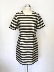 WHISTLES BLACK & IVORY STRIPE SHORT SLEEVE A LINE DRESS SIZE 10