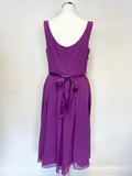 LK BENNETT PURPLE SILK SLEEVELESS FIT & FLARE SPECIAL OCCASION DRESS SIZE 10