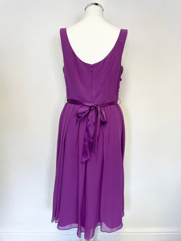 LK BENNETT PURPLE SILK SLEEVELESS FIT & FLARE SPECIAL OCCASION DRESS SIZE 10