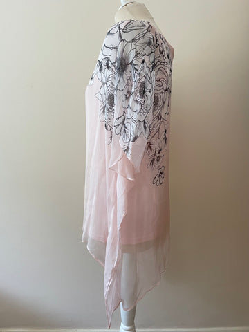 PHASE EIGHT PINK FLORAL PRINT SILK OVERLAY FLOATY TOP SIZE 12