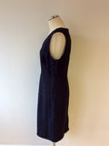 HOBBS DARK BLUE LINEN V NECK SLEEVELESS DRESS SIZE 14