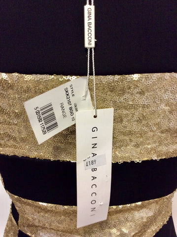 BRAND NEW GINA BACCONI BLACK & GOLD SEQUIN COCKTAIL DRESS SIZE 10