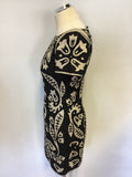 FRENCH CONNECTION BLACK & IVORY EMBROIDERED & BEADED SHIFT DRESS SIZE 14