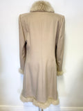 THE ALPACA COLLECTION BEIGE FUR TRIM MID LENGTH ALPACA BLEND COAT SIZE L