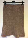 HOBBS BURGUNDY & BEIGE HERRINGBONE TWEED WOOL BLEND SKIRT SIZE 10