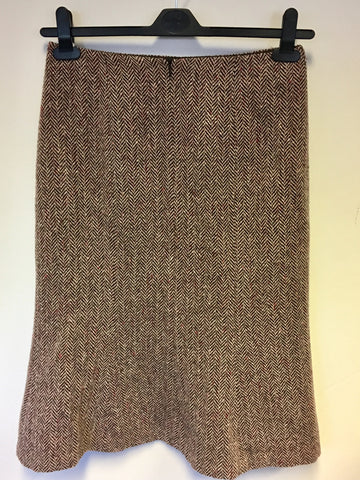 HOBBS BURGUNDY & BEIGE HERRINGBONE TWEED WOOL BLEND SKIRT SIZE 10