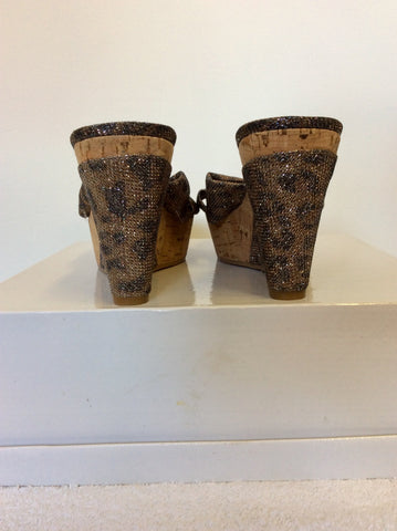 BRAND NEW GUESS BRONZE LEOPARD PRINT SPARKLE WEDGE HEEL MULES SIZE 6/39