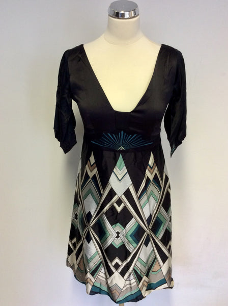 KAREN MILLEN SILK GEOMETRIC PRINT DRESS SIZE 10