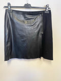 MARCCAIN BLACK WOOL & FAUX LEATHER WRAP FRONT SKIRT SIZE 3 UK 12/14