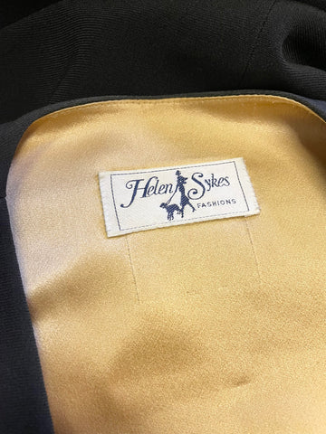 HELEN SYKES BLACK & GOLD BRAID TRIMMED LONG EVENING DRESS & MATCHING BOLERO JACKET SIZE 16