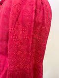 BRORA RED COTTON FRILLED LONG SLEEVED TIE FRONT SHIRT SIZE 10