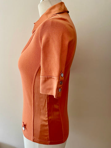 KAREN MILLEN APRICOT COLLARED SILK TRIM SHORT SLEEVE TOP SIZE 10