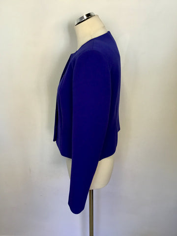 HOBBS BLUE COLLARLESS LONG SLEEVE JACKET SIZE 14
