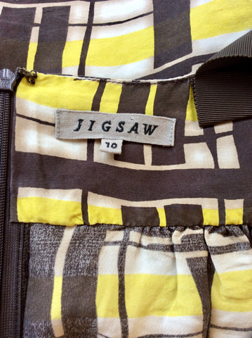 JIGSAW BROWN & LIME PRINT SILK STRAPPY DRESS SIZE 10