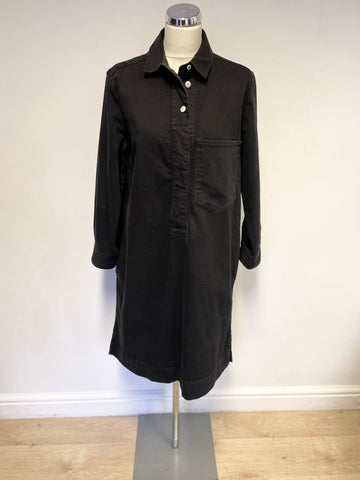 TOAST BLACK DENIM LONG SLEEVE SHIFT SHIRT DRESS SIZE 12 FIT LARGER