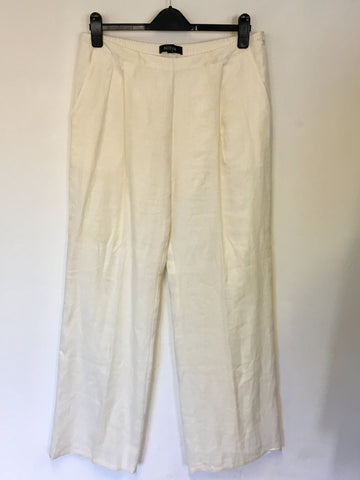 NITYA WHITE LINEN SILK TRIM EDGE TRIM TROUSERS SIZE 44 UK 16