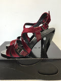 MISS SIXTY DEEP RED VELVET & PATENT LEATHER HEEL SANDALS SIZE 6/39