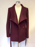 BRAND NEW TED BAKER MAROON WRAP SHORT COAT SIZE 4 UK 14