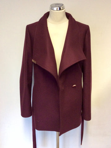 BRAND NEW TED BAKER MAROON WRAP SHORT COAT SIZE 4 UK 14