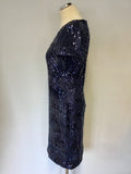 BRAND NEW DAMSEL IN A DRESS NAVY BLUE SEQUINNED & CHENILE PRINT PENCIL DRESS SIZE 12