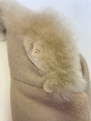 THE ALPACA COLLECTION BEIGE FUR TRIM MID LENGTH ALPACA BLEND COAT SIZE L