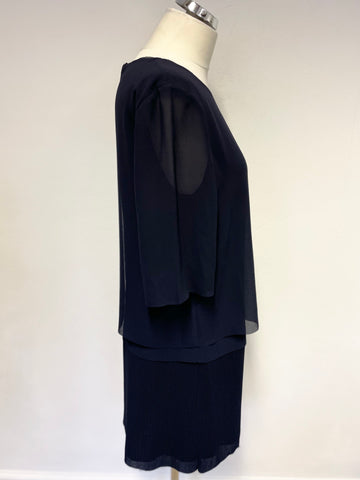 REISS NAVY BLUE PALMA LAYERED CHIFFON SHORT SLEEVE SHIFT DRESS SIZE 12