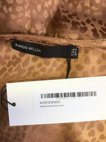 BRAND NEW KAREN MILLEN TAN JACQUARD SATIN  SUIT SIZE 10