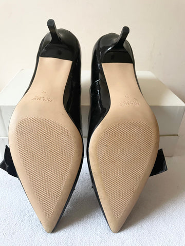 BRAND NEW ZARA BLACK PATENT BOW TRIM KITTEN HEELS SIZE 7/40