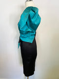 KAREN MILLEN BLACK & TURQUOISE ONE SHOULDER SPECIAL OCCASION DRESS SIZE 10