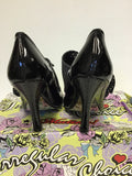 IRREGULAR CHOICE MUTINY BLACK PATENT LEATHER WITH COTTON PANEL TRIM HEELS SIZE 6/39