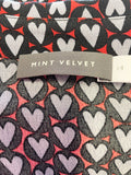 MINT VELVET BLACK,RED & GREY HEART PRINT BELTED SHIRT MIDI DRESS SIZE 14
