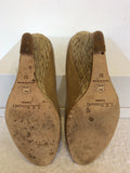 LK BENNETT MADDOX TAUPE PATENT LEATHER ESPADRILLE WEDGE HEELS SIZE 4/37
