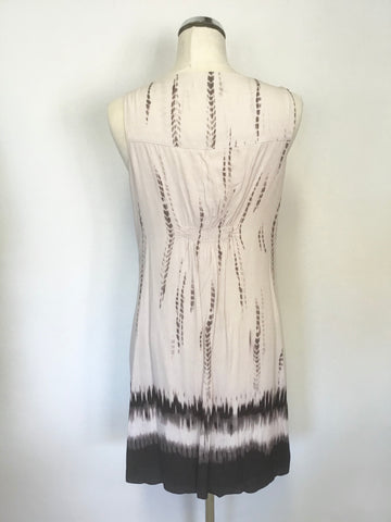 MINT VELVET BEIGE,BROWN & BLACK PRINT SLEEVELESS TIE FRONT SHIFT DRESS SIZE 12