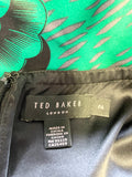 TED BAKER BLACK,GREY & GREEN PRINT SILK STRAPPY SPECIAL OCCASION DRESS SIZE 2 UK 10