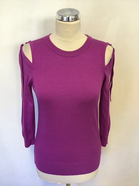 KAREN MILLEN FUCHIA PINK COLD SHOULDER 3/4 SLEEVE JUMPER SIZE M