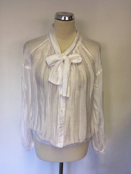 FRENCH CONNECTION WHITE PUSSY BOW TIE BLOUSE SIZE 12