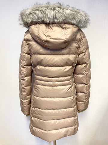 TOMMY HILFIGER BEIGE FUR TRIM HOOD DUCK DOWN & FEATHER PADDED COAT SIZE S