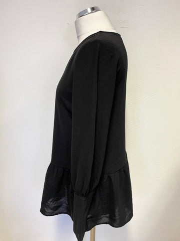 & OTHER STORIES BLACK FRILLED HEM LONG SLEEVE TUNIC TOP SIZE 34 UK 8/10