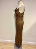 MONSOON BRONZE BEADED & SEQUINNED SILK STRAPPY EVENING DRESS SIZE 14