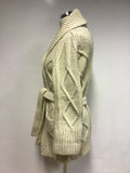 BURBERRY CREAM CABLE KNIT WOOL TIE WAIST CARDIGAN SIZE L