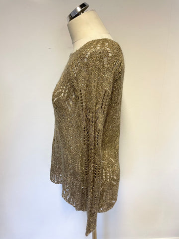 PHASE EIGHT GOLD SEQUIN TRIM OPEN KNIT LONG SLEEVE JUMPER SIZE 10