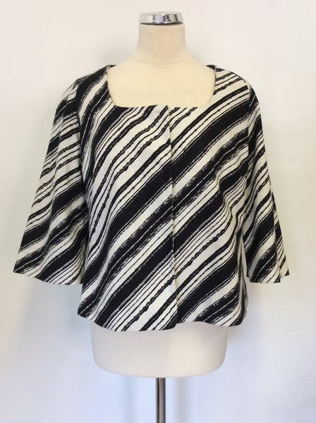 JAEGER BLACK & WHITE STRIPE LINEN & COTTON BLEND JACKET SIZE 16