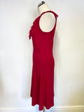 RALPH LAUREN RED FRILLED V NECKLINE SLEEVELESS A LINE DRESS SIZE S