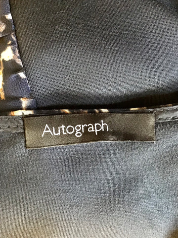 MARKS & SPENCER AUTOGRAPH NAVY BLUE PANEL PRINT CAP SLEEVE PENCIL DRESS SIZE 10